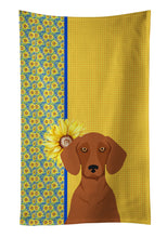 Load image into Gallery viewer, Summer Sunflowers Red Dachshund Kitchen Towel