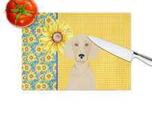 Load image into Gallery viewer, Summer Sunflowers Cream Dachshund Glass Cutting Boards – Durable, Decorative Kitchen Art Large