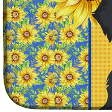 Load image into Gallery viewer, Summer Sunflowers Wirehair Black and Tan Dachshund Dish Drying Mat – Absorbent, Artistic Kitchen Essentials