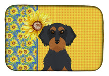 Load image into Gallery viewer, Summer Sunflowers Wirehair Black and Tan Dachshund Dish Drying Mat – Absorbent, Artistic Kitchen Essentials