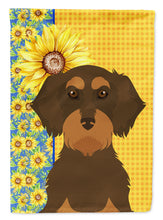 Load image into Gallery viewer, Summer Sunflowers Wirehair Chocolate and Tan Dachshund Garden Flag – Decorative Outdoor Yard Flag