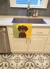Load image into Gallery viewer, Summer Sunflowers Wirehair Chocolate and Tan Dachshund Kitchen Towel