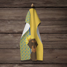 Load image into Gallery viewer, Summer Sunflowers Wirehair Chocolate and Tan Dachshund Kitchen Towel