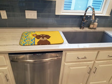 Load image into Gallery viewer, Summer Sunflowers Wirehair Red and Tan Dachshund Dish Drying Mat – Absorbent, Artistic Kitchen Essentials