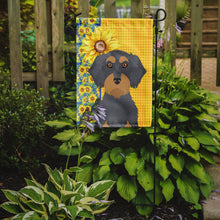 Load image into Gallery viewer, Summer Sunflowers Wirehair Blue and Tan Dachshund Garden Flag – Decorative Outdoor Yard Flag