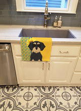 Load image into Gallery viewer, Summer Sunflowers Wirehair Black and Cream Dachshund Kitchen Towel
