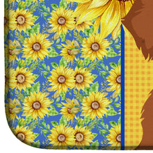 Load image into Gallery viewer, Summer Sunflowers Wirehair Red Dachshund Dish Drying Mat – Absorbent, Artistic Kitchen Essentials