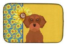 Load image into Gallery viewer, Summer Sunflowers Wirehair Red Dachshund Dish Drying Mat – Absorbent, Artistic Kitchen Essentials
