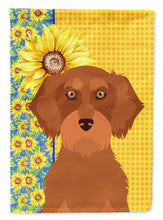 Load image into Gallery viewer, Summer Sunflowers Wirehair Red Dachshund Garden Flag – Decorative Outdoor Yard Flag