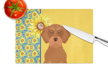 Load image into Gallery viewer, Summer Sunflowers Wirehair Red Dachshund Glass Cutting Boards – Durable, Decorative Kitchen Art Large