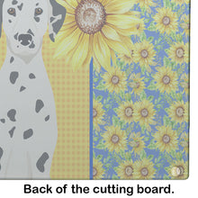 Load image into Gallery viewer, Summer Sunflowers Dalmatian Glass Cutting Boards – Durable, Decorative Kitchen Art Large