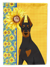 Load image into Gallery viewer, Summer Sunflowers Black and Tan Doberman Pinscher Garden Flag – Decorative Outdoor Yard Flag