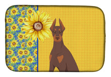 Load image into Gallery viewer, Summer Sunflowers Red and Tan Doberman Pinscher Dish Drying Mat – Absorbent, Artistic Kitchen Essentials