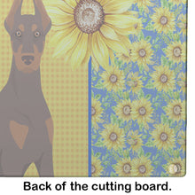 Load image into Gallery viewer, Summer Sunflowers Red and Tan Doberman Pinscher Glass Cutting Boards – Durable, Decorative Kitchen Art Large
