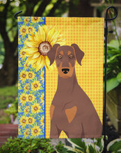 Load image into Gallery viewer, Summer Sunflowers Natural Ear Red and Tan Doberman Pinscher Garden Flag – Decorative Outdoor Yard Flag