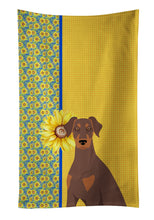 Load image into Gallery viewer, Summer Sunflowers Natural Ear Red and Tan Doberman Pinscher Kitchen Towel