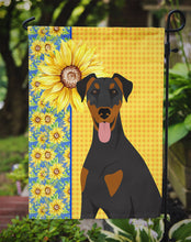 Load image into Gallery viewer, Summer Sunflowers Natural Ear Black and Tan Doberman Pinscher Garden Flag – Decorative Outdoor Yard Flag