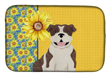 Load image into Gallery viewer, Summer Sunflowers Brindle English Bulldog Dish Drying Mat – Absorbent, Artistic Kitchen Essentials
