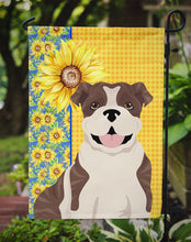 Load image into Gallery viewer, Summer Sunflowers Brindle English Bulldog Garden Flag – Decorative Outdoor Yard Flag