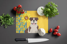 Load image into Gallery viewer, Summer Sunflowers Brindle English Bulldog Glass Cutting Boards – Durable, Decorative Kitchen Art Large