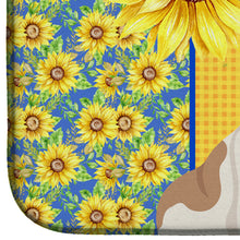 Load image into Gallery viewer, Summer Sunflowers Piebald English Bulldog Dish Drying Mat – Absorbent, Artistic Kitchen Essentials