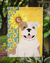 Load image into Gallery viewer, Summer Sunflowers Piebald English Bulldog Garden Flag – Decorative Outdoor Yard Flag