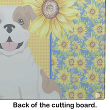 Load image into Gallery viewer, Summer Sunflowers Piebald English Bulldog Glass Cutting Boards – Durable, Decorative Kitchen Art Large