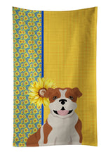 Load image into Gallery viewer, Summer Sunflowers Red English Bulldog Kitchen Towel