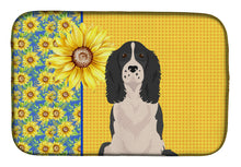 Load image into Gallery viewer, Summer Sunflowers Black English Springer Spaniel Dish Drying Mat – Absorbent, Artistic Kitchen Essentials