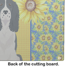 Load image into Gallery viewer, Summer Sunflowers Black English Springer Spaniel Glass Cutting Boards – Durable, Decorative Kitchen Art Large