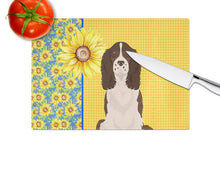 Load image into Gallery viewer, Summer Sunflowers Liver English Springer Spaniel Glass Cutting Boards – Durable, Decorative Kitchen Art Large