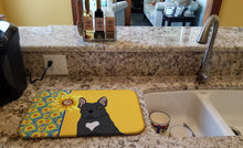 Load image into Gallery viewer, Summer Sunflowers Black French Bulldog Dish Drying Mat – Absorbent, Artistic Kitchen Essentials
