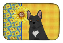 Load image into Gallery viewer, Summer Sunflowers Black French Bulldog Dish Drying Mat – Absorbent, Artistic Kitchen Essentials
