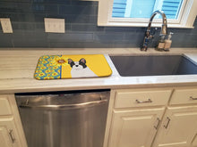 Load image into Gallery viewer, Summer Sunflowers Black and White French Bulldog Dish Drying Mat – Absorbent, Artistic Kitchen Essentials