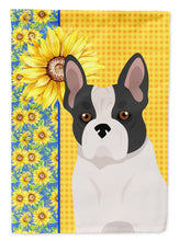 Load image into Gallery viewer, Summer Sunflowers Black and White French Bulldog Garden Flag – Decorative Outdoor Yard Flag