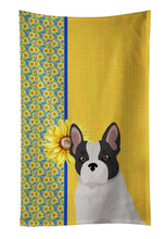 Load image into Gallery viewer, Summer Sunflowers Black and White French Bulldog Kitchen Towel