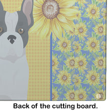 Load image into Gallery viewer, Summer Sunflowers Black and White French Bulldog Glass Cutting Boards – Durable, Decorative Kitchen Art Large