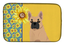 Load image into Gallery viewer, Summer Sunflowers Fawn French Bulldog Dish Drying Mat – Absorbent, Artistic Kitchen Essentials