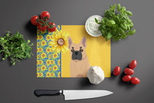 Load image into Gallery viewer, Summer Sunflowers Fawn French Bulldog Glass Cutting Boards – Durable, Decorative Kitchen Art Large