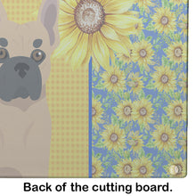 Load image into Gallery viewer, Summer Sunflowers Fawn French Bulldog Glass Cutting Boards – Durable, Decorative Kitchen Art Large