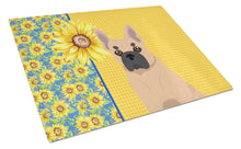 Load image into Gallery viewer, Summer Sunflowers Fawn French Bulldog Glass Cutting Boards – Durable, Decorative Kitchen Art Large
