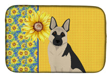 Load image into Gallery viewer, Summer Sunflowers Black and Silver German Shepherd Dish Drying Mat – Absorbent, Artistic Kitchen Essentials