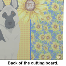 Load image into Gallery viewer, Summer Sunflowers Black and Silver German Shepherd Glass Cutting Boards – Durable, Decorative Kitchen Art Large