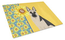 Load image into Gallery viewer, Summer Sunflowers Black and Silver German Shepherd Glass Cutting Boards – Durable, Decorative Kitchen Art Large