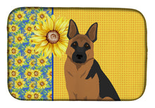 Load image into Gallery viewer, Summer Sunflowers Black and Tan German Shepherd Dish Drying Mat – Absorbent, Artistic Kitchen Essentials