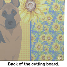 Load image into Gallery viewer, Summer Sunflowers Black and Tan German Shepherd Glass Cutting Boards – Durable, Decorative Kitchen Art Large