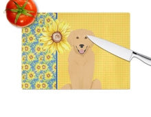Load image into Gallery viewer, Summer Sunflowers Gold Golden Retriever Glass Cutting Boards – Durable, Decorative Kitchen Art Large
