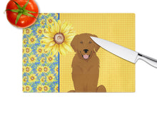 Load image into Gallery viewer, Summer Sunflowers Mahogany Golden Retriever Glass Cutting Boards – Durable, Decorative Kitchen Art Large
