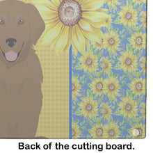 Load image into Gallery viewer, Summer Sunflowers Mahogany Golden Retriever Glass Cutting Boards – Durable, Decorative Kitchen Art Large