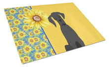 Load image into Gallery viewer, Summer Sunflowers Black Great Dane Glass Cutting Boards – Durable, Decorative Kitchen Art Large